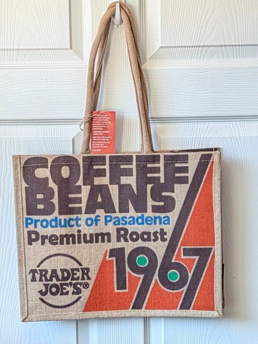 Trader Joe's Burlap Tote Bag 1967 Pasadena Coffee Beans